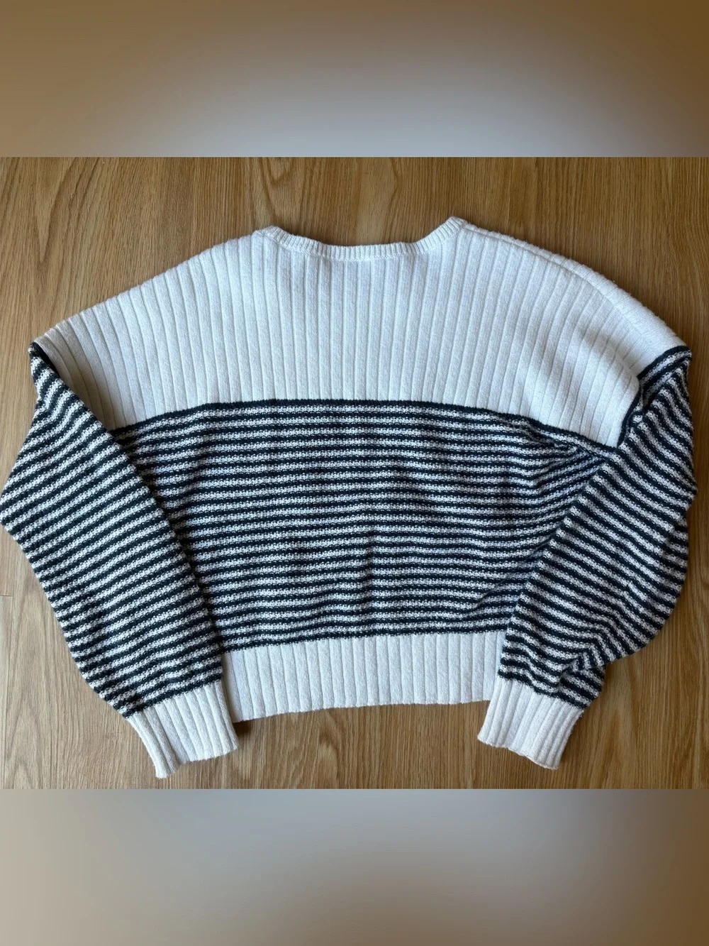 abercrombie kids Black and White Striped Ribbed Crew Sweater